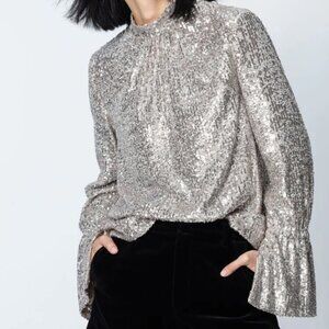 Zadig & Voltaire - Tummy Sequins Top in Nude Silver (Small)